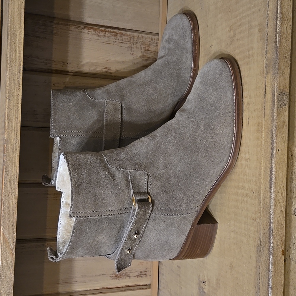 J Crew Parker Suede Sherling Ankle Boots Size 8.5 Taupe